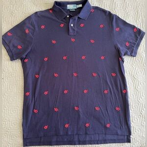 Polo by Ralph Lauren Navy Shirt with Red Lobster Pattern VINTAGE